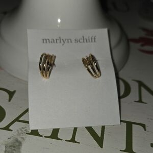 Marlyn Schiff Gold Tripple Post Hoop Earrings